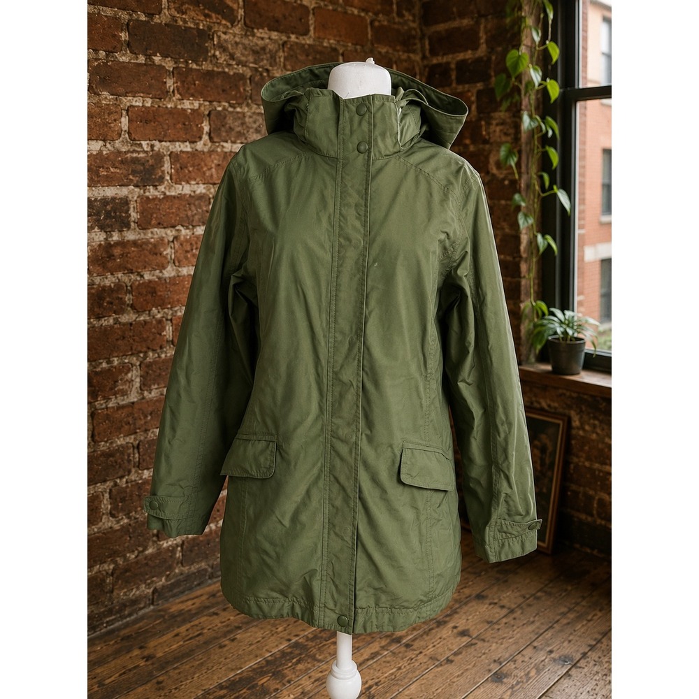 Vintage LL Bean Womens M Rain Jacket Olive Green Hooded Coat Fall Gorpcore